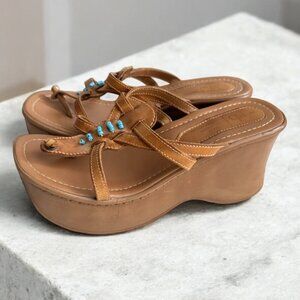 Vintage Urban Behaviour Brown Chunky Platform Leather Sandals 8